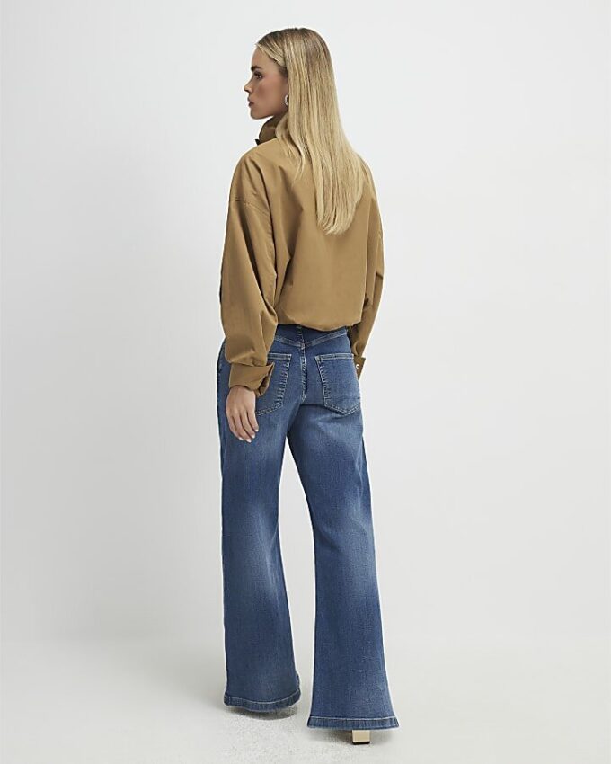 Petite Blue High Waisted Snaffle Flared Jeans