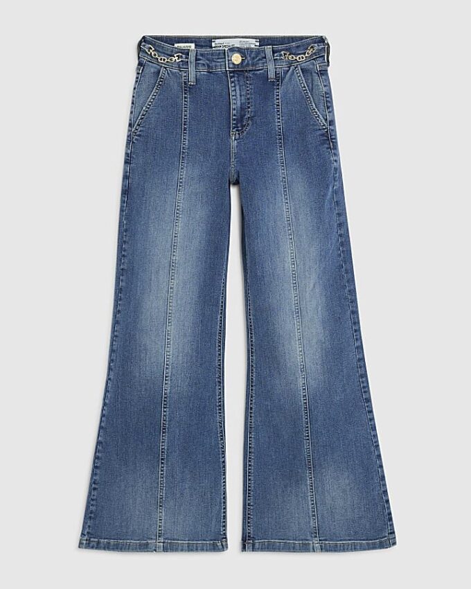 Petite Blue High Waisted Snaffle Flared Jeans