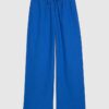 Petite Blue Linen Blend Wide Leg Trousers