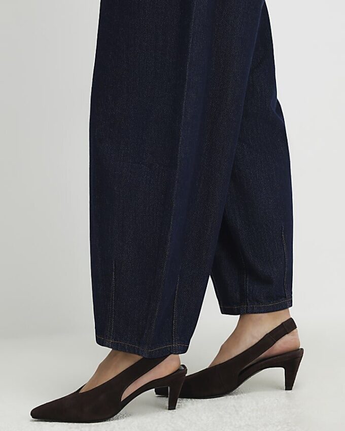 Petite Blue Pull On Barrel Jeans