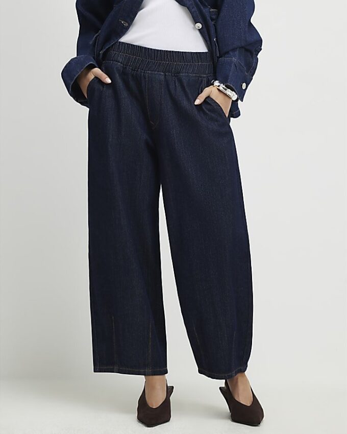 Petite Blue Pull On Barrel Jeans