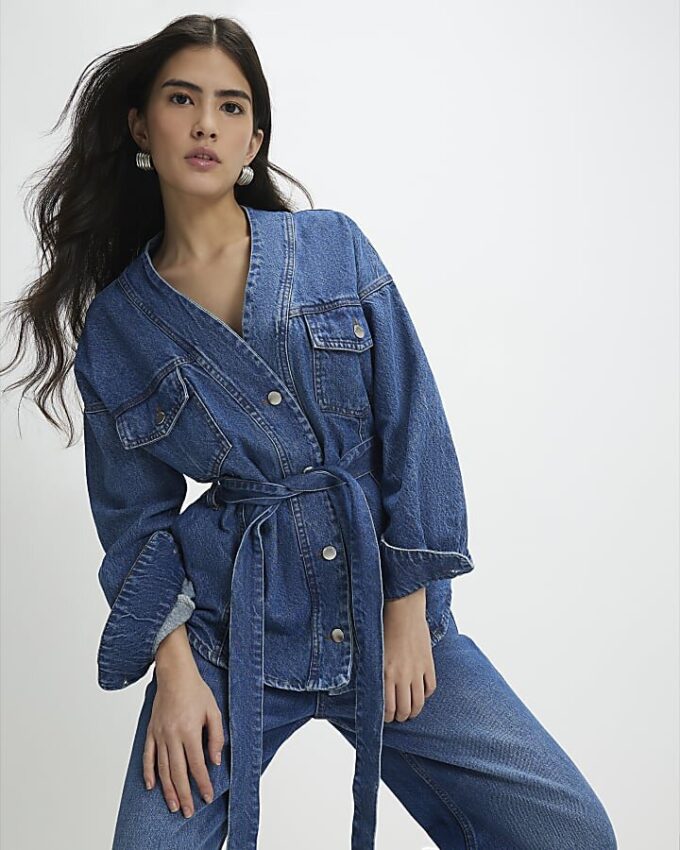Petite Blue Tie front Denim Jacket Petite Blue Tie front Denim Jacket