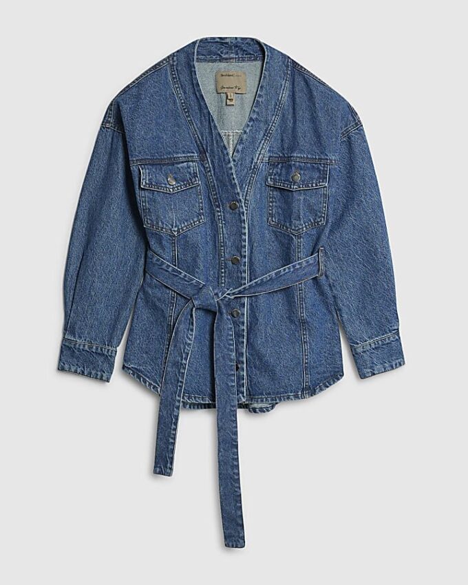 Petite Blue Tie front Denim Jacket Petite Blue Tie front Denim Jacket