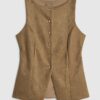 Petite Brown Faux Suede Sleeveless Waistcoat