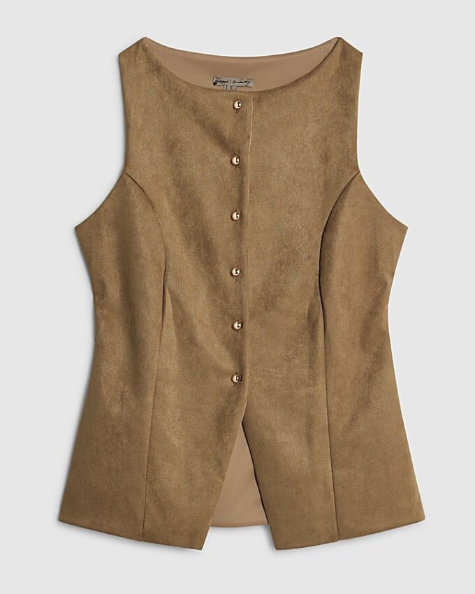 Petite Brown Faux Suede Sleeveless Waistcoat