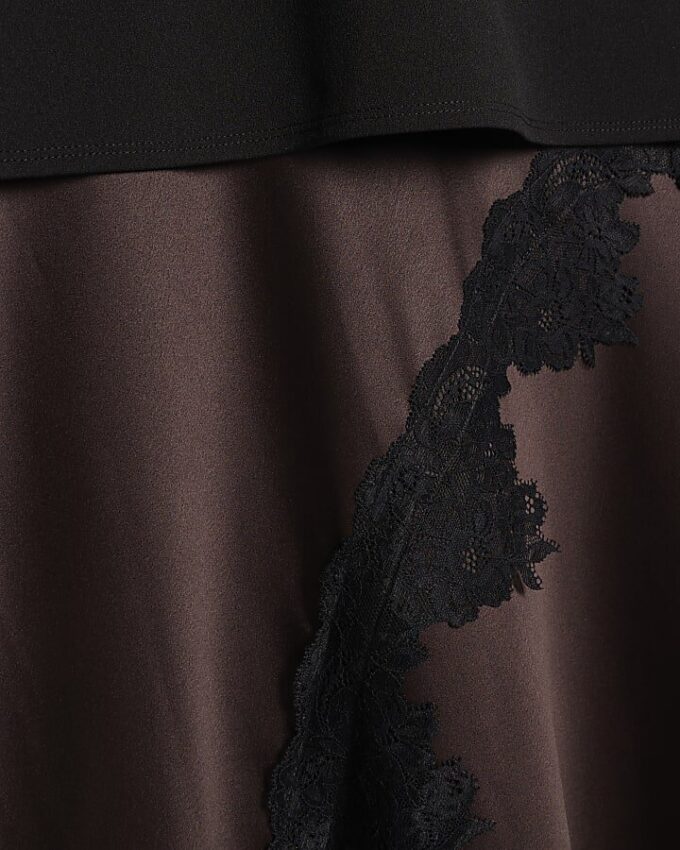 Petite Brown Lace Hybrid T-Shirt Maxi Dress
