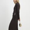 Petite Brown Plisse Buckle Detail Midi Dress
