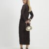 Petite Brown Plisse Buckle Detail Midi Dress