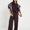 Petite Brown Premium Wide Leg Joggers