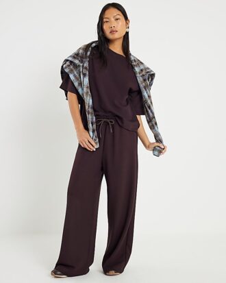 Petite Brown Premium Wide Leg Joggers