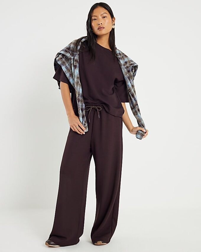 Petite Brown Premium Wide Leg Joggers