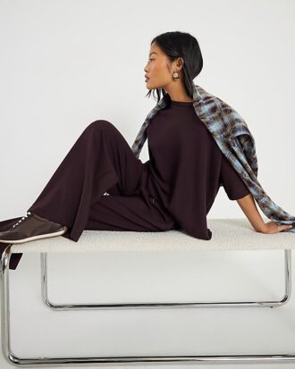 Petite Brown Premium Wide Leg Joggers