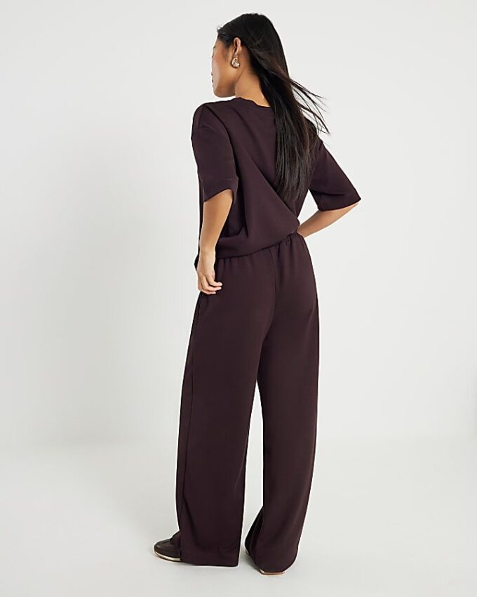 Petite Brown Premium Wide Leg Joggers