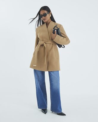 Petite Brown Short Belted Wrap Coat