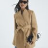 Petite Brown Short Belted Wrap Coat