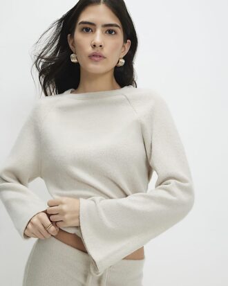Petite Cream Cosy Bubble Hem Rib Top Petite Cream Cosy Bubble Hem Rib Top
