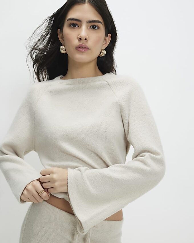Petite Cream Cosy Bubble Hem Rib Top