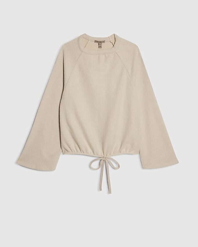Petite Cream Cosy Bubble Hem Rib Top
