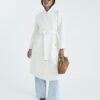 Petite Cream Notch Collar Belted Wrap Coat