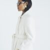 Petite Cream Notch Collar Belted Wrap Coat