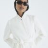 Petite Cream Notch Collar Belted Wrap Coat