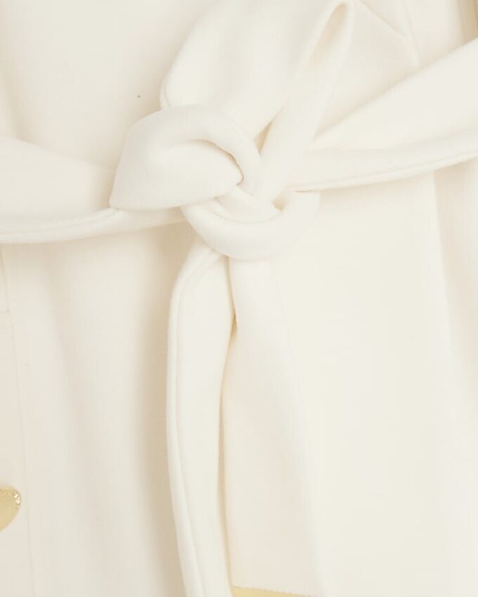 Petite Cream Notch Collar Belted Wrap Coat
