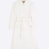 Petite Cream Notch Collar Belted Wrap Coat