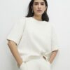 Petite Cream Short Sleeve Jacquard T-shirt
