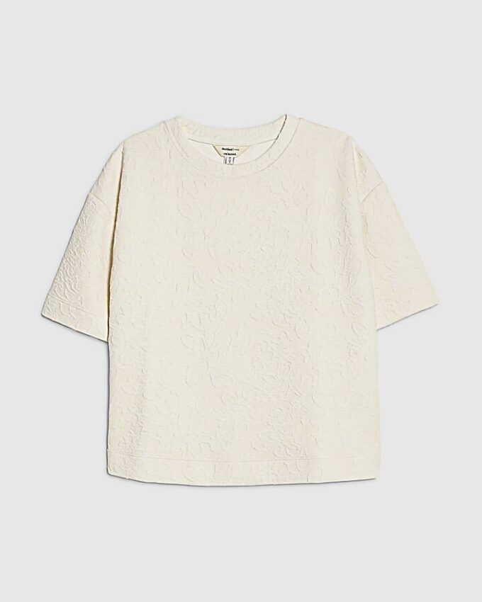 Petite Cream Short Sleeve Jacquard T-shirt