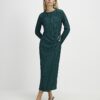 Petite Green Plisse Buckle Detail Midi Dress