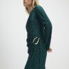 Petite Green Plisse Buckle Detail Midi Dress