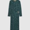 Petite Green Plisse Buckle Detail Midi Dress