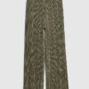 Petite Green Plisse Wide Leg Trousers