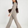 Petite Grey Textured Wide Leg Trousers