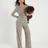 Petite Grey Textured Wide Leg Trousers