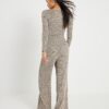 Petite Grey Textured Wide Leg Trousers