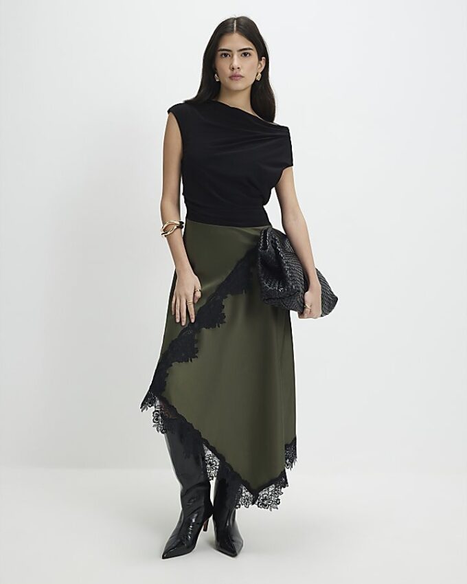 Petite Khaki Lace Hybrid Drape Maxi Dress Petite Khaki Lace Hybrid Drape Maxi Dress
