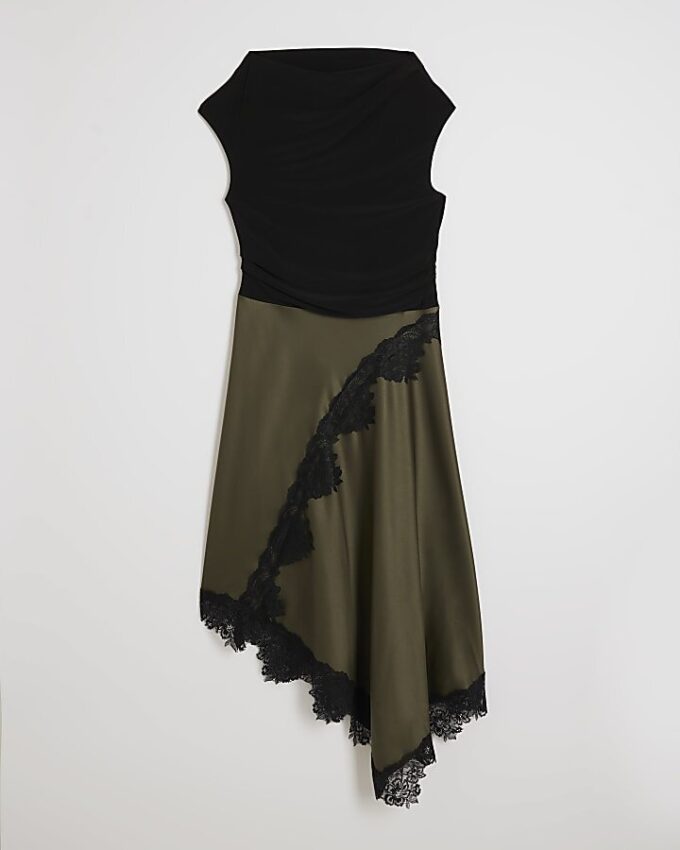 Petite Khaki Lace Hybrid Drape Maxi Dress Petite Khaki Lace Hybrid Drape Maxi Dress