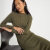 Petite Khaki Long Sleeve Cosy Midi Dress