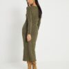 Petite Khaki Long Sleeve Cosy Midi Dress