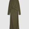 Petite Khaki Long Sleeve Cosy Midi Dress