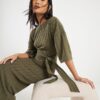 Petite Khaki Short Sleeve Ribbed Cosy Dress