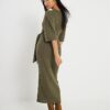 Petite Khaki Short Sleeve Ribbed Cosy Dress