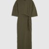 Petite Khaki Short Sleeve Ribbed Cosy Dress
