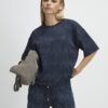 Petite Navy Premium Crinkle Boxy T-Shirt