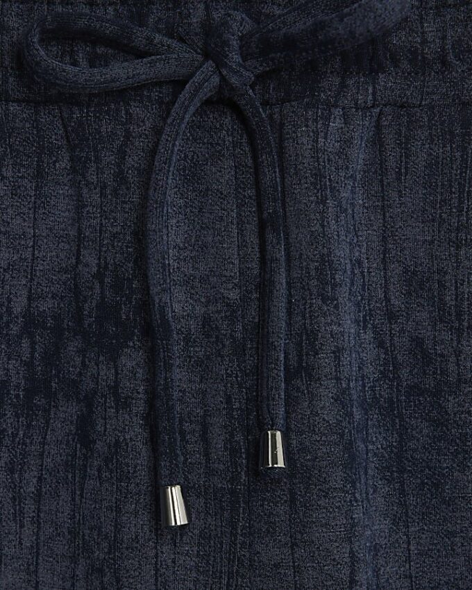 Petite Navy Premium Crinkle Wide Leg Joggers
