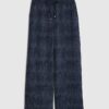 Petite Navy Premium Crinkle Wide Leg Joggers