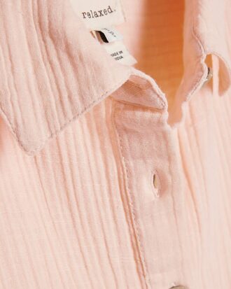 Petite Pink Crinkle Long Sleeve Beach Shirt
