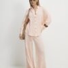 Petite Pink Crinkle Wide Leg Trousers