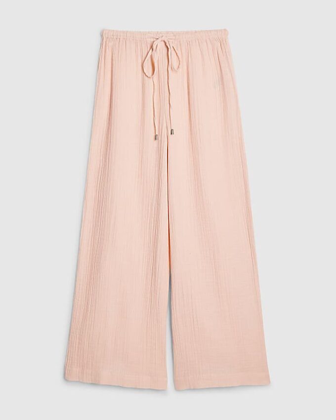 Petite Pink Crinkle Wide Leg Trousers